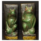 Wooden Hand-Painted Green Frog Bookends
