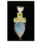 Sterling Silver Peridot & Druzy Stone Pendant