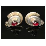 Sterling Silver Red Cabochon Earrings