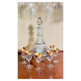 Vintage Slovakia Decanter w/ 8 Glasses
