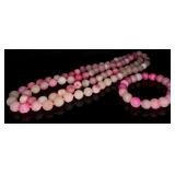 HM Matte Pink Agate Beaded Necklace & Bracelet