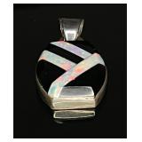 950 SS Onyx & White Opal Channel Inlay Pendant