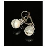 Sterling Silver White and Grey Marble Earrings