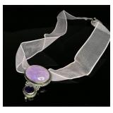 Sterling Silver ?Amethyst or Purple Agate Pendant