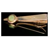 Gold Tone Tie Keep w/ Jade Stone