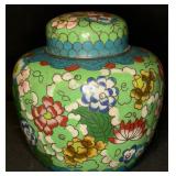VTG Chinese Green Ground Cloisonné Enamel Jar