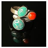 Sterling Silver Bezel-set Turquoise & Coral Stones