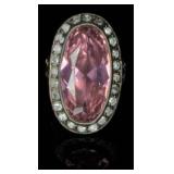 Sterling Silver w/ Pink Gemstone & CZ's Ring