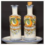 HM Italian Ceramic Oil & Vinegar Bottles/Plate