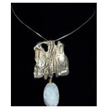 Sterling Silver Chain & Pendant w/ White Gemstone