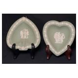 2 VTG Wedgwood Sage Green Jasper-ware Heart Dish