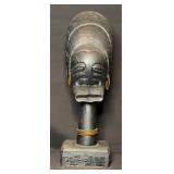 VTG Marino African Wood Carved Head w/ Brass