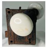 Antq Porcelain Door Knob Paired w/Cast Iron Lock