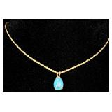 14K Gold Chain w/ 14K Gold Blue Topaz Pendant