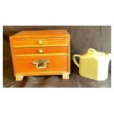 Vintage Wooden Box & Tea Pot