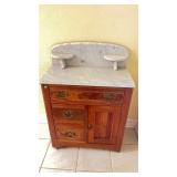 Antique Victorian Walnut Marble Top Commode