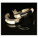 950 Silver Hoop Earrings with Black Onyx Inlay