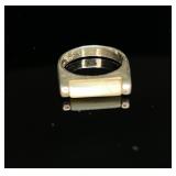 Sterling Silver Rectangular White Inlay Ring