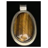 Sterling Silver Brown & Gold Tiger's Eye Pendant