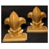 VTG Gold-Finished Poly-Resin Fleur De Lis Bookends