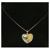 SS Heart Shape w/24K Gold Accents Necklace