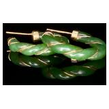 14K Gold & Jade Hoop Earrings