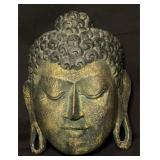Wood Hand-Painted Buddha Face Sculpture