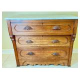 Antique Walnut Dresser w/White Marble Top