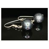 Sterling Silver Charcoal Glass Pearl Drop Earrings