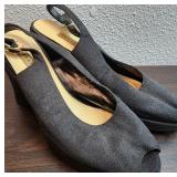 Apostrophe Black Fabric Wedge Slingbacks Sz. 8.5
