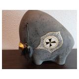 Vintage Artist Signed Pottery Bison Buffalo