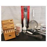 Nice Kitchenware Lot Knife Block, Utensils, Mugs