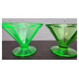 1930s TWO Federal Glass Green Uranium Sherbet