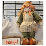 Fall Lot 20" Standing Scarecrow & "Thankful" Sign