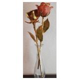 24K Gold Forever Roses Lot of 2 with Vase