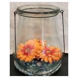 Heavy 10.25" Blown Green Glass Container w/ Handle
