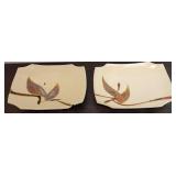 Lot of 2 Pottery Dishes Brushwork Design Signed