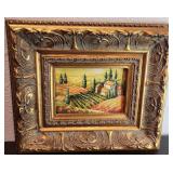 Vintage Tuscan Oil Painting with Gold Wood Frame