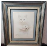 Vintage 1982 Framed Cat & Kitten Print by Harrison