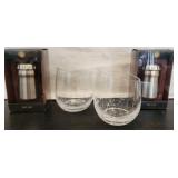 Slanted Crackle Glass Lowball & (2) Pop Cap Opener