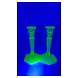 2-Antiq Fenton Topaz Florentine Candleholders
