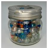 Vintage Mason Jar Filled with Glass Marbles