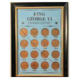 King George VI Canadian Cent Set Framed