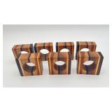 Lot of 7 Teak Wood Napkin Rings Holders Square