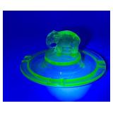 Vintage Vaseline Glass Elephant Ashtray