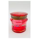 Antique Cranberry Glass Powder Box