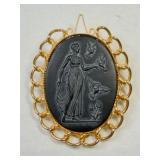 VTG Black Cameo Lady w/ Birds Brooch/Pin/Pendant