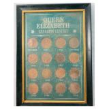Queen Elizabeth Canadian Cent Set Framed