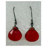 925 Red Faceted Teardrop Earrings