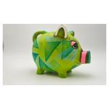 Vtg Paper Mache Pig Piggy Coin Bank MCM Green Pink